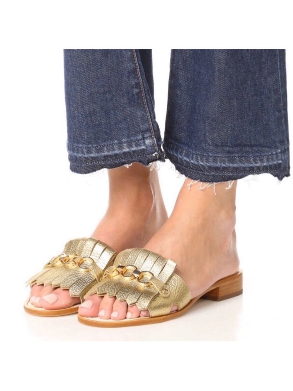kate spade 6 Brie Kilkie Gold Metallic Leather Slides Sandals